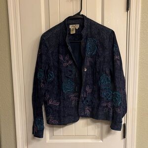 Coldwater Creek Dark Blue Floral Embroidered Jacket